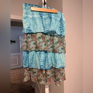 Floral and Blue Tiered Skirt